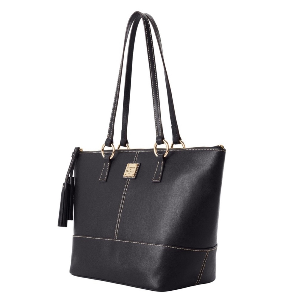 Dooney & Bourke Toby Tote Small Black Pebble Leather Zipper Saffiano - Picture 2 of 7
